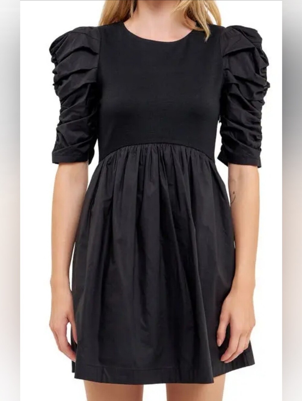 47. NWT - English Factory Ruched Puff Sleeve Cotton Mini Dress